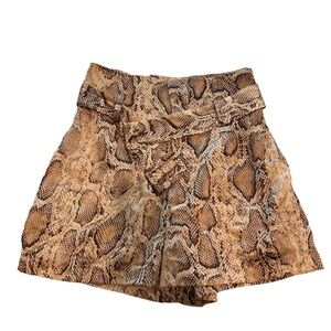 Belted, satin snakeskin shorts
